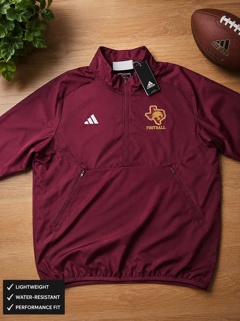 adidas Maroon Quarter-Zip Football Pullover Short Sleeve